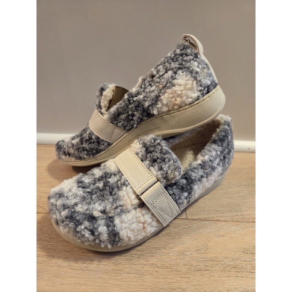 Vionic Imogen Womens Size 10 Cream Multi Faux Shearling Slippers Comfy Support